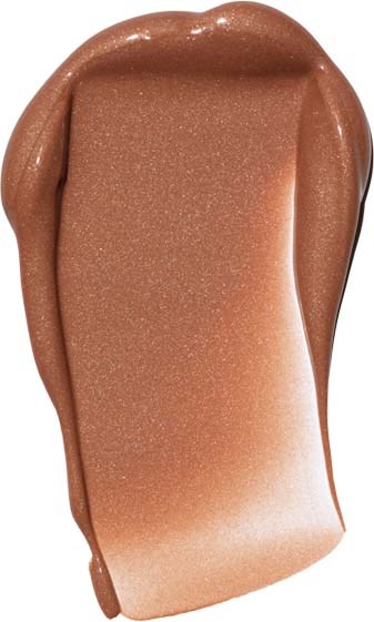 A swatch of beige shimmery makeup with a smooth, shiny texture and rounded edges.