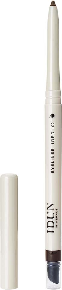 A white pen with a brown tip, labeled Idun, for eye lining. It has a cap and a felt tip.
