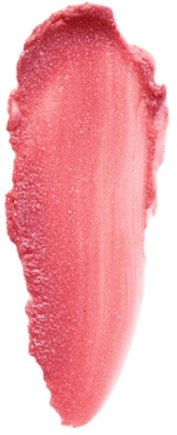Swatch of pink lipstick or gloss, showcasing a shiny, creamy texture.