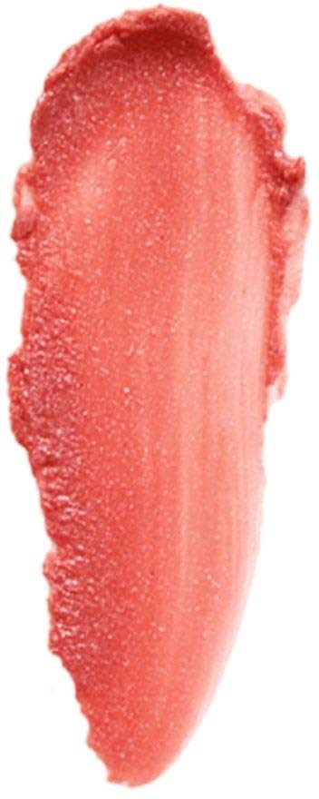 A pink lipstick swatch with a glossy finish and textured edges.