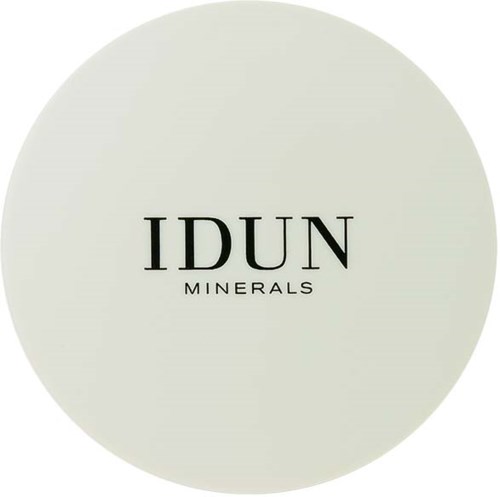 En rund, lys farget logo med teksten "IDUN MINERALS" i svarte bokstaver.