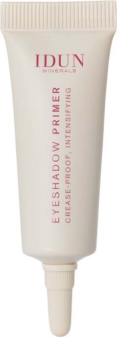 Weiße Tube mit Eyeshadow-Primers mit rosa Schrift, für Augenlid, glänzender Deckel und Spitzenventil.