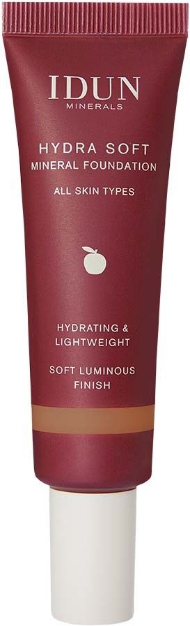 Red tube of hydrating, lightweight mineral foundation for all skin types, with soft luminous finish.