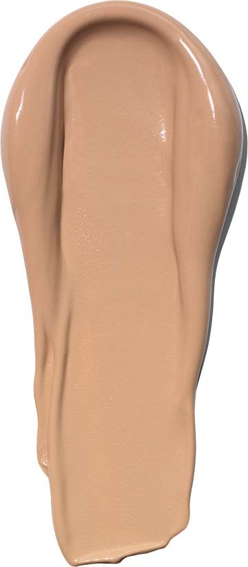 A beige liquid foundation swatch on skin with smooth, creamy texture.