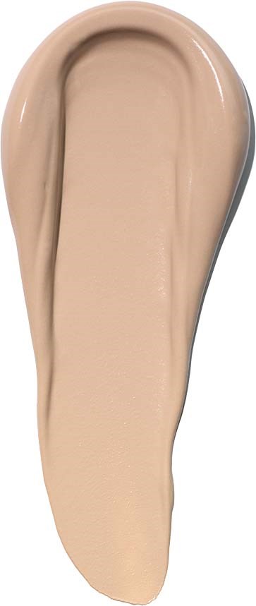 A beige streak of liquid foundation on a white background.
