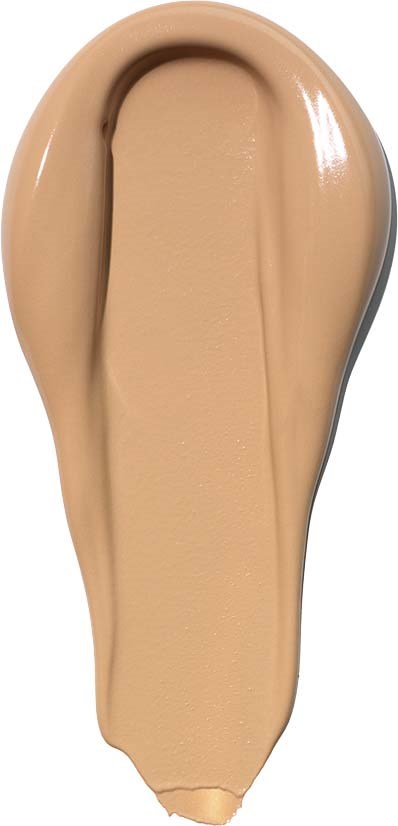 A stream of beige liquid foundation with a scoop shape and glossy surface.
