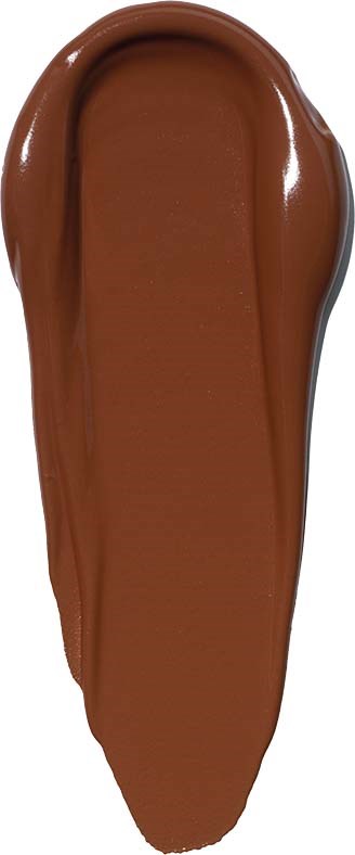 A smooth dollop of melted chocolate with a shiny surface and a rich brown color.