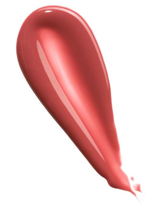 A shiny, red, teardrop-shaped object with a small tail, resembling a drop of liquid or paint.