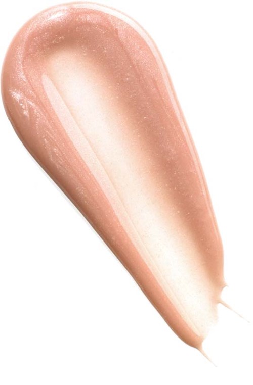 A makeup brush stroke, shiny and light pink, with a smooth texture and slight shimmer.