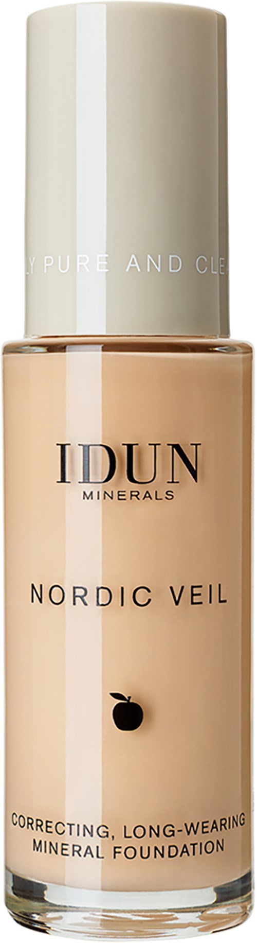 Flesje IDUN Nordic Veil minerale foundation, licht beige, witte dop, voor langdurige correctie.