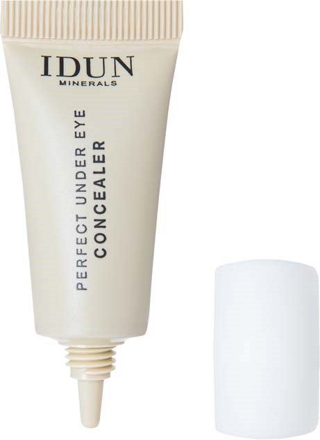 A beige tube labeled 'IDUN Minerals Perfect Under Eye Concealer' with a white cap.