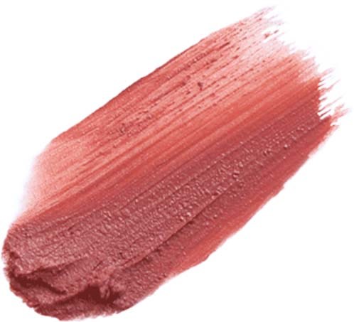 A thick swatch of pinkish matte lipstick with visible brush strokes and textured surface.