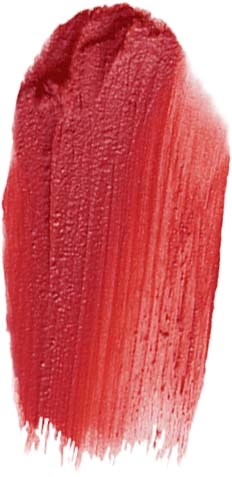 A red lipstick swatch showing glossy, textured, and smooth areas with color variation.