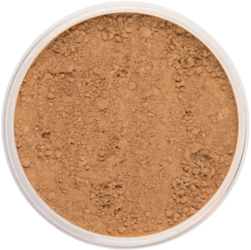 A container of loose brown face powder with a smooth, slightly textured surface.