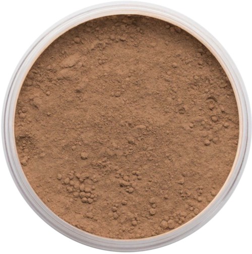 Brown loose powder in a round container.