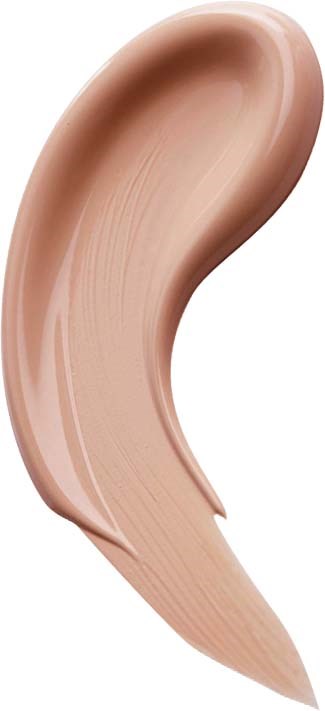 A beige, curved cosmetic product, likely a foundation or concealer, with a brush tip for application.