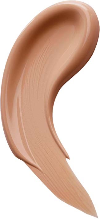 A beige-colored smear with a thick, curved shape and smooth texture, resembling a speech or thought bubble.