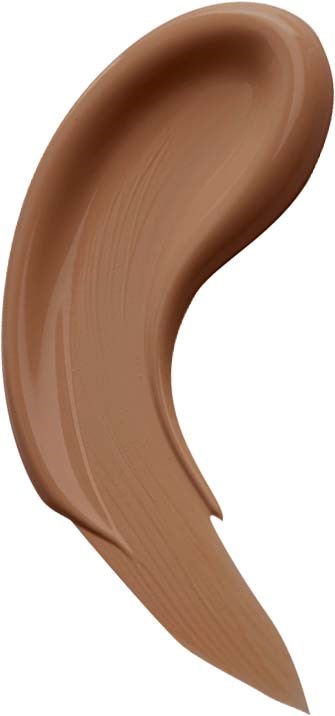 A smear of light brown liquid makeup or foundation on a white background.