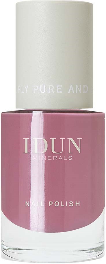 A pink nail polish bottle with a white cap, labeled "IDUN Minerals Nail Polish," against a white background.