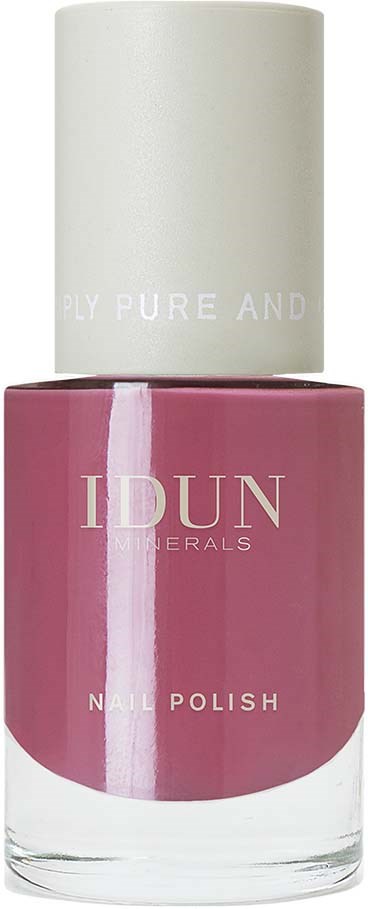 A pink nail polish bottle with white cap, labeled 'IDUN Minerals Nail Polish.'
