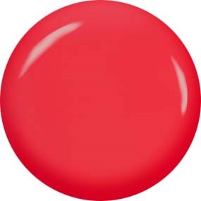 A red, shiny, round object that looks like a ball or a button.