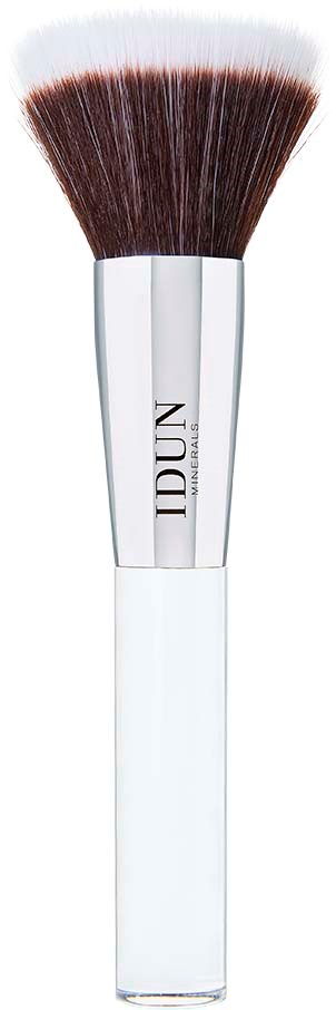 Make-up-Pinsel mit weißem Griff, braunen Borsten und dem Wort 'IDUN'.