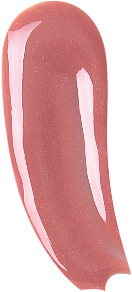 A close-up of a pinkish lipstick smear with a smooth, shiny surface and a curved shape.