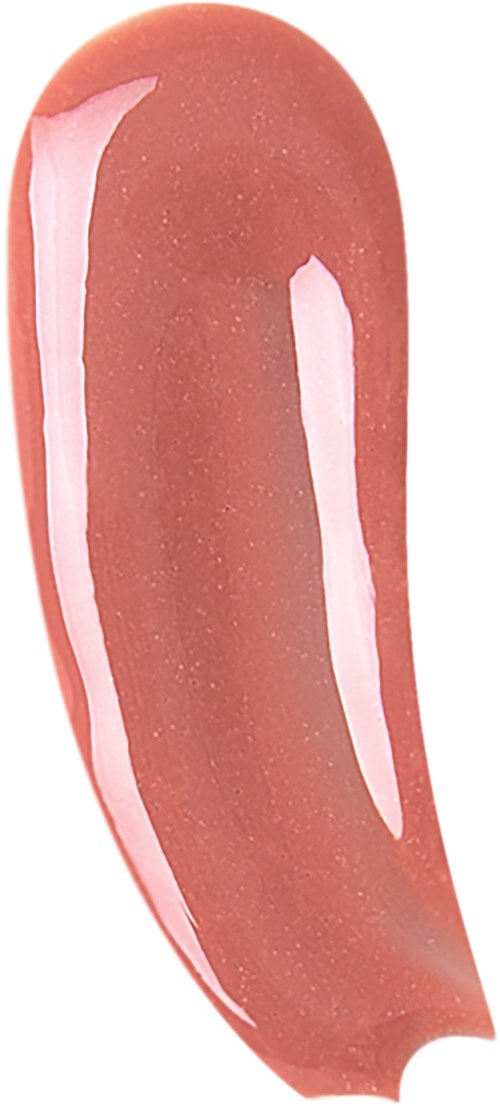 A single streak of pinkish-beige nail polish with a shiny finish on a nail shape.