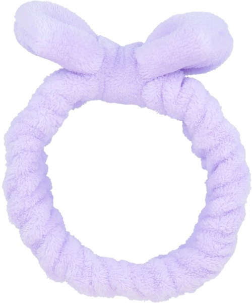A soft, light purple fluffy headband with bunny ears. It is designed for children or cute styles.