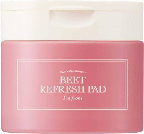 Roze container met Beet Refresh Pad uit Korea, met witte deksel.