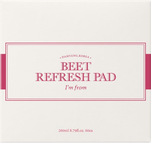 Een doos met 'Beet Refresh Pad' uit Korea, met 60 pads van 260 ml elk.