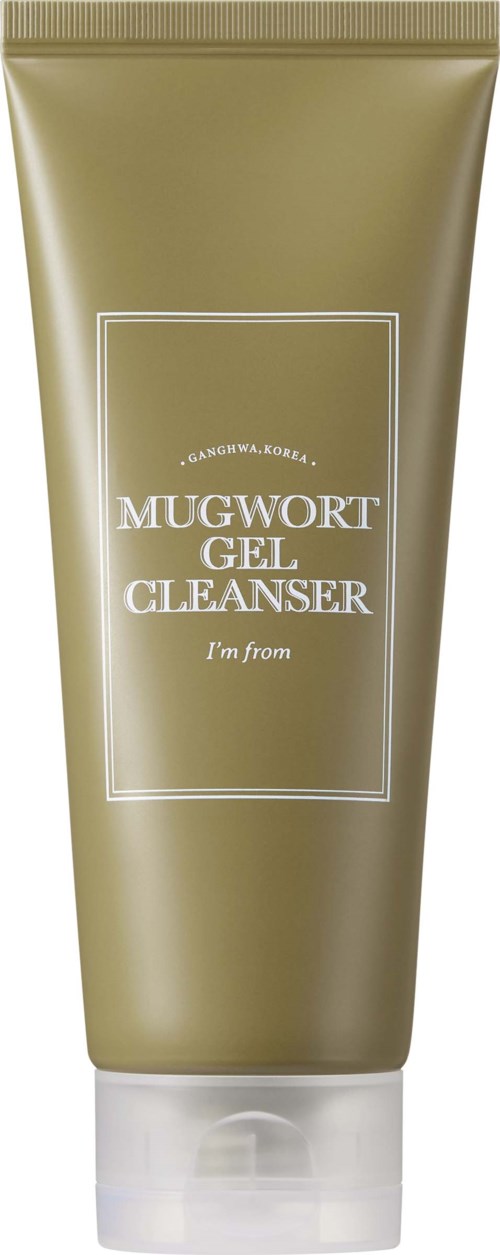 Een goudkleurige tube met 'Mugwort Gel Cleanser' erop en witte dop.