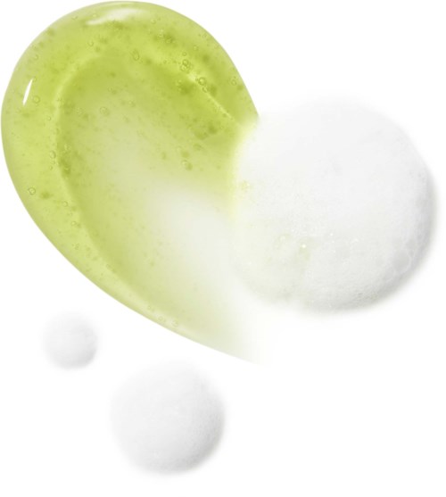 Twee grote, spattende bellen met een kleinere bel in de buurt, één bel is halfgroen en de andere wit, op een witte achtergrond.
