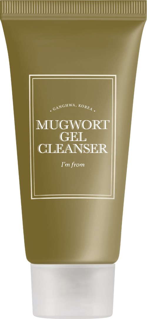 Vihreä tubi Mugwort Gel Cleanser ja valkoinen kansi, teksti kertoo olevan peräisin Koreasta.