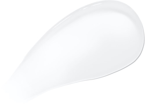 Een witte, gel-achtige substantie met een gladde, glanzende buitenkant in een druppelvorm.