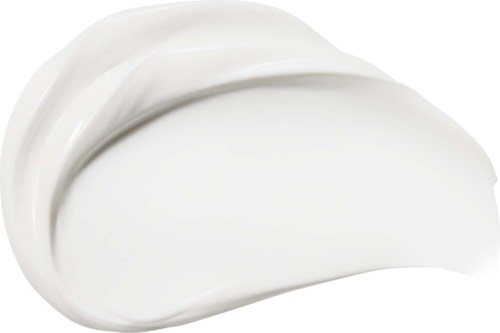 Witte crème of lotion uitgesmeerd op een zwarte achtergrond met zachte, gladde textuur.