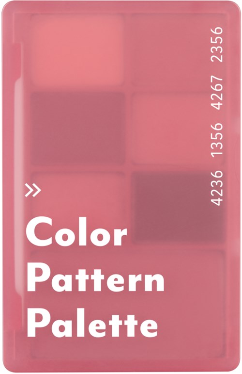 Różowa plastikowa paleta z sześcioma pustymi sekcjami na kolory i białym tekstem "Color Pattern Palette."
