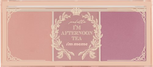 Een pastelgekleurde palet met tekst "I'm afternoon tea" en decoratieve bloem- en kroonontwerpen.