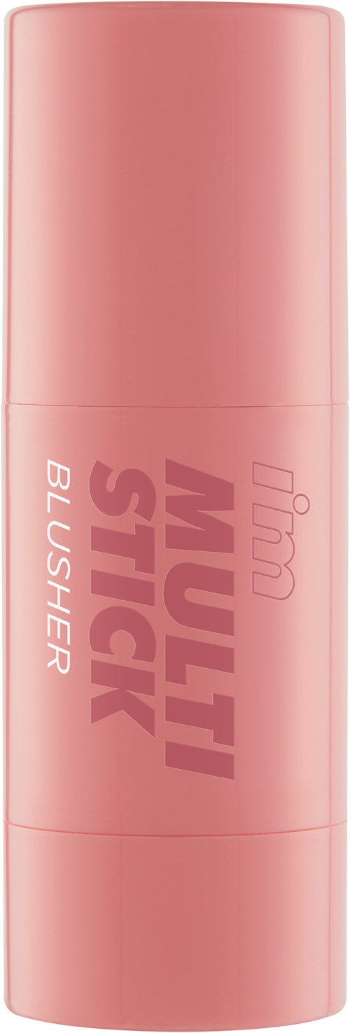 Rosa runde Behälter mit Text 'Multi Stick Blusher' und Markeninformationen.