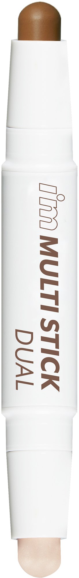 Ein doppelseitiger Drehstift mit zwei verschiedenen Beigetönen, beschriftet 'Multi Stick Dual' für Make-up.