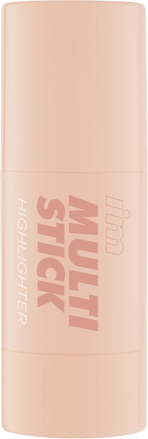 Een beige highlighter met roze tekst die "Multi Stick" zegt.