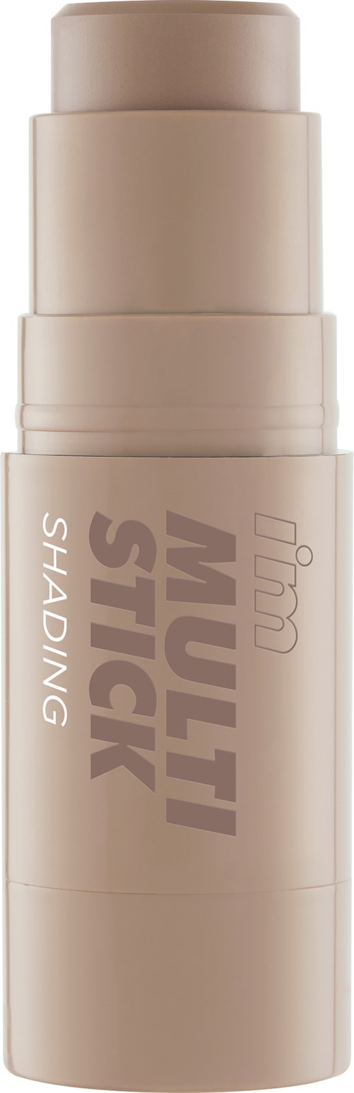 Beige stift met dop, gemerkt "Multistick" voor gezicht en lichaam, met schuifmechanisme.