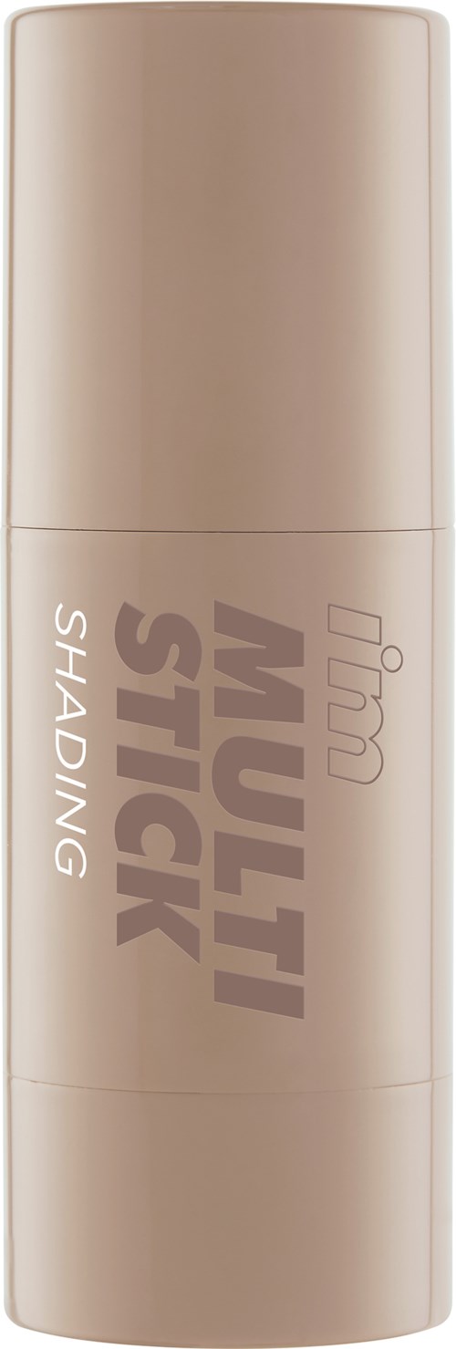 Een beige stick met bruin tekst die zegt "multi stick shading" en een deksel bovenop.