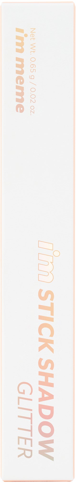 A tall, slim white box with orange text saying "lipstick shadow" and "glitter" on it.