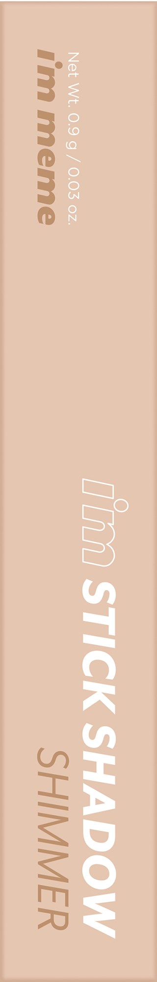 A lipstick shade named 'SHIMMER' in a slim, beige package with the words 'I'm stick shadow' on it.