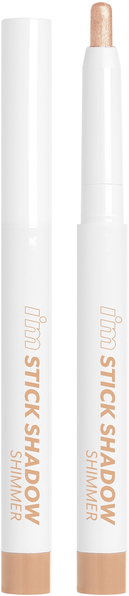 A white stick with beige tip and cap, labeled 'Big Stick Shadow Shimmer,' likely a makeup or highlighter product.