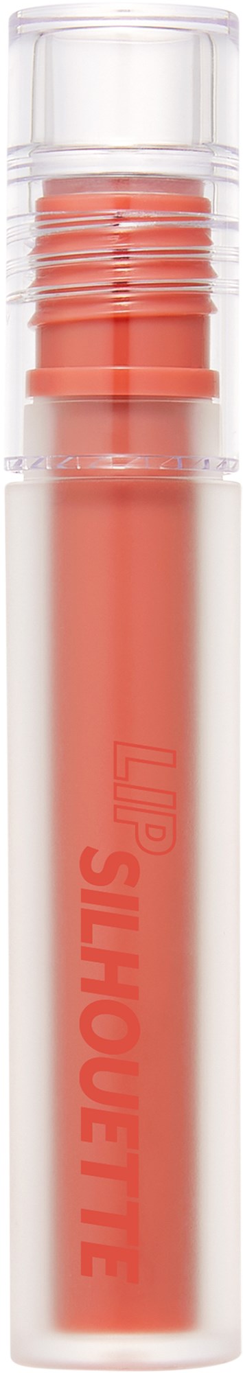 Ein zylindrischer Lippenpflegestift mit transparentem Deckel und rosa Lippenbalsam. Darauf steht 'SILHOUETTE'.
