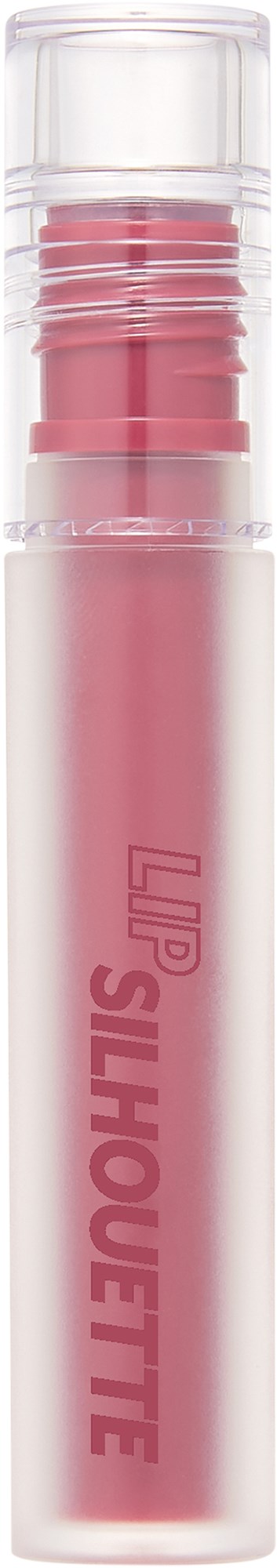 Rosa Lippenstift in einem klaren Tuben mit silberner Kappe, beschriftet 'LIP SILHOUETTE' in rosa Buchstaben.