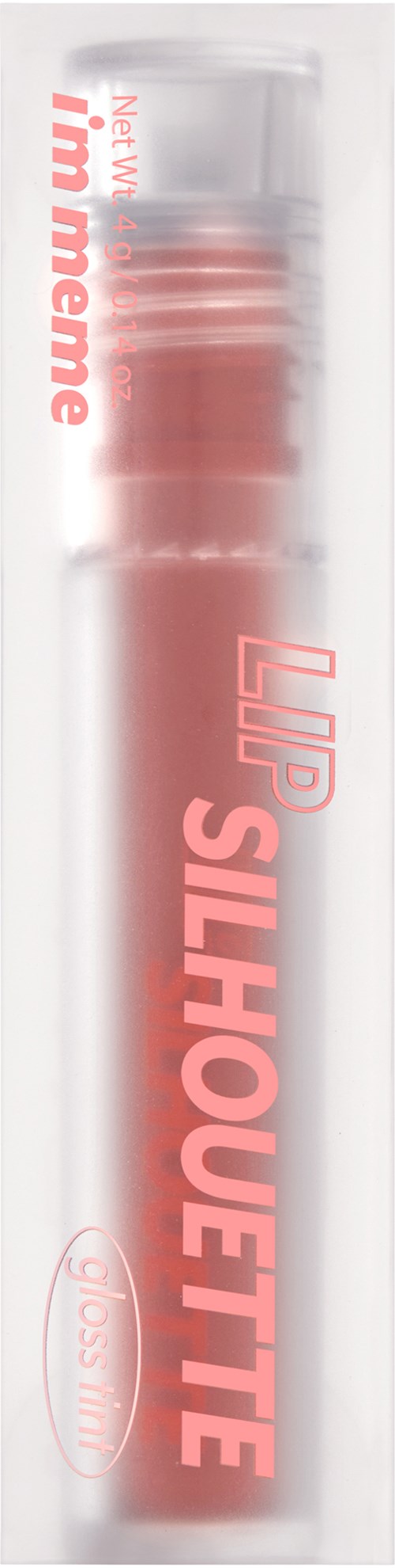 Ein Lippenstift in transparenter Verpackung mit pinkem Text und transparentem Deckel.