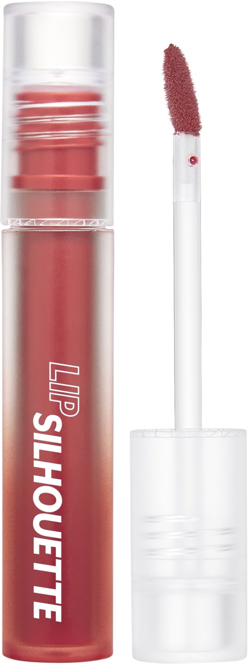 A lip gloss tube labeled 'LIP SILHOUETTE' with an applicator wand showing a pinkish shade.